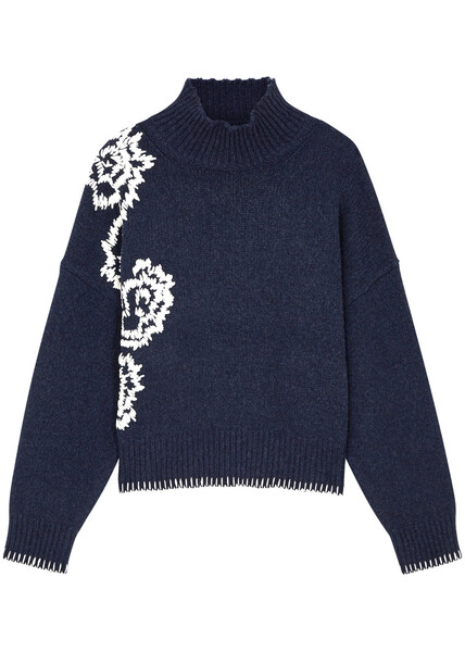  Merlette Lulea Embroidered Wool-blend Jumper - Navy - S (uk 8-10 / S) 