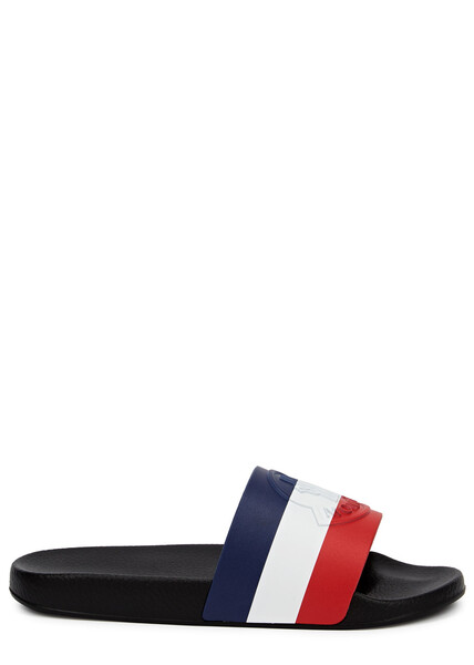  Moncler Basile Striped Rubber Sliders - Black - 10 