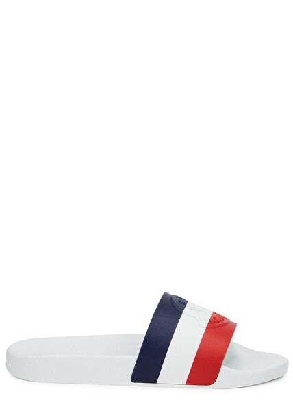  Moncler Basile Striped Rubber Sliders - White - 6 
