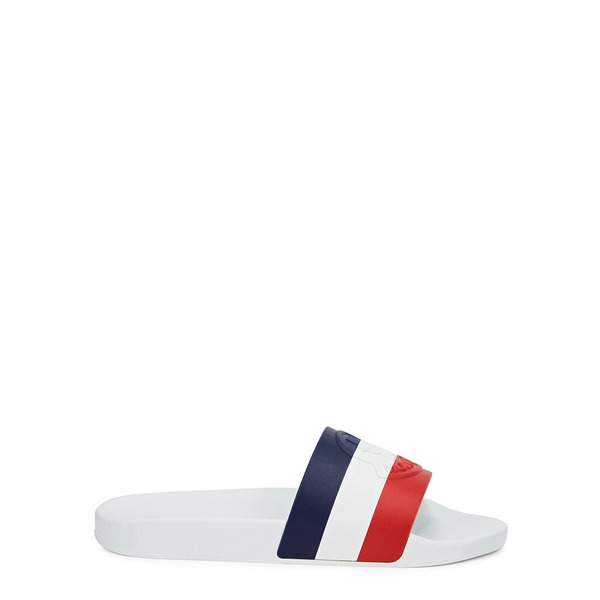  Moncler Basile Striped Rubber Sliders, White, Red And Blue, Open Toe - 7 