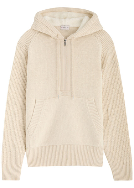  Moncler Half-zip Wool Blend Hooded Jumper - Beige 