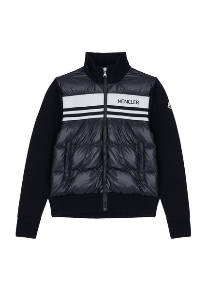  Moncler Kids Logo Shell And Wool Cardigan (12-14 Years) - Black/white 