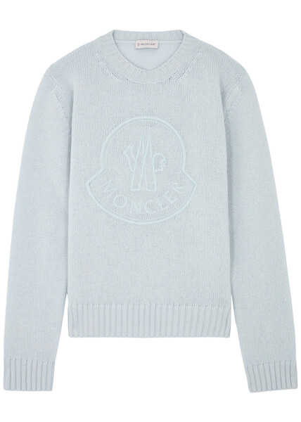  Moncler Logo-embroidered Wool-blend Jumper - Blue - L (uk14 / L) 