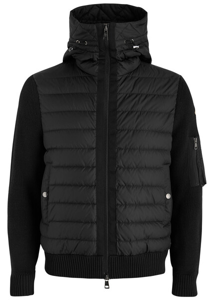  Moncler Quilted Hooded Shell And Wool-blend Cardigan - Black 