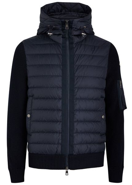  Moncler Quilted Hooded Shell And Wool-blend Cardigan - Navy - Xxl 
