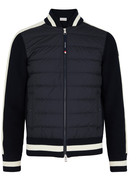  Moncler Quilted Shell And Knitted Cardigan - Navy - Xl 