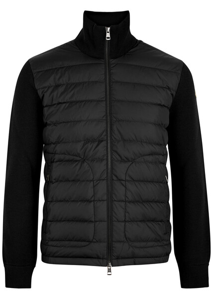  Moncler Quilted Shell And Wool-blend Cardigan - Black - S 