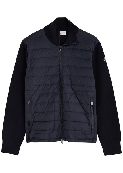  Moncler Quilted Shell And Wool-blend Cardigan - Navy 