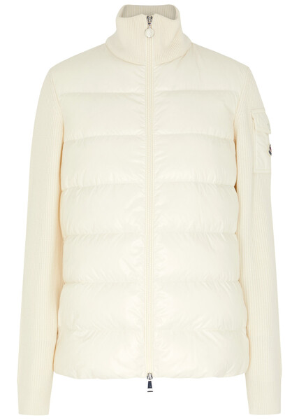  Moncler Quilted Shell And Wool Jacket - Cream - L 