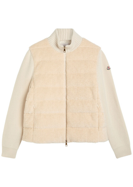  Moncler Quilted Wool And Teddy Cardigan - Cream - M (uk 12 / M) 