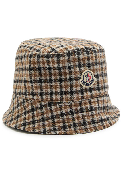  Moncler Reversible Houndstooth Wool-blend Bucket Hat - Brown - M (uk 12 / M) 