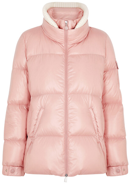  Moncler Women's Small Light Pink Vistule Quilted Shell Jacket - High Neck With Detachable Ribbed Knit Trim - 1 (uk 10 / S) 