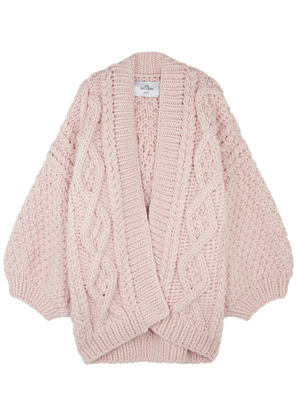  Mr Mittens Chunky Cable-knit Wool Cardigan - Light Pink - One Size 