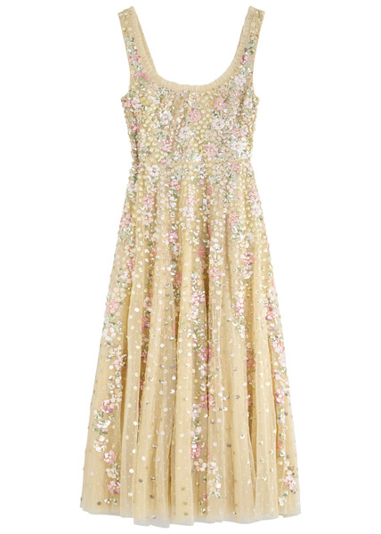  Needle & Thread Confetti Embellished Tulle Gown - Yellow - 12 (uk12 / M) 