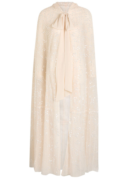 Needle & Thread Dappled Hooded Tulle Cape - Cream - M/l (uk14 / L) 