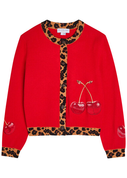  Never Fully Dressed Cherry Embroidered Knit Cardigan - Red - Xs (uk6 / Xs) 