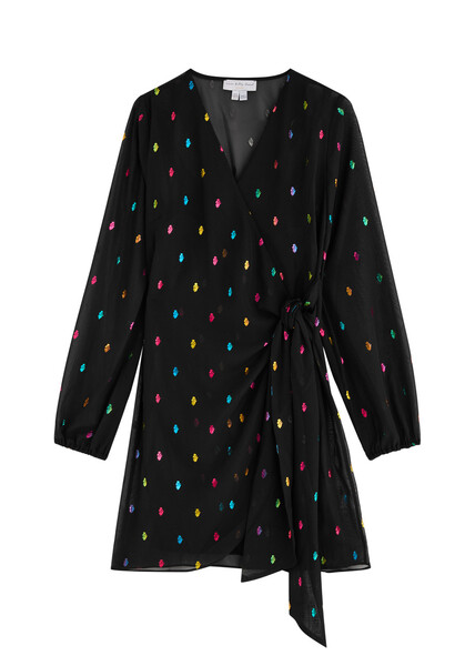  Never Fully Dressed Vienna Printed Chiffon Mini Wrap Dress - Black - 10 (uk10 / S) 