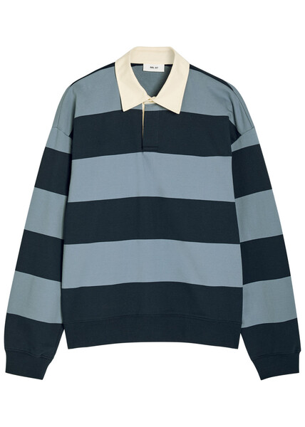  Nn07 David Striped Cotton Polo Sweatshirt - Navy - M 