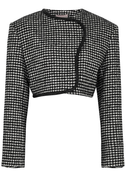  Nue Studio Houndstooth Cropped Wool-blend Blazer - Black And White - 10 