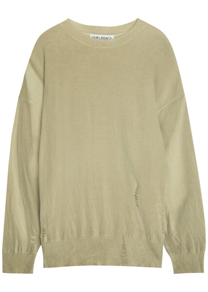  Our Legacy Slant Distressed Effect Wool Jumper - Beige - 34 (uk6 / Xs) 