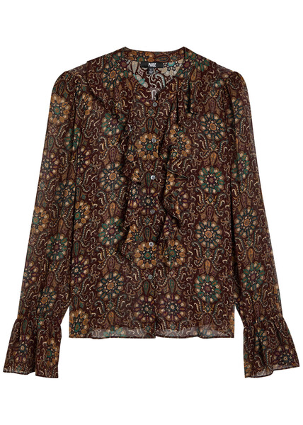 Paige Claud Patterned Silk Blouse - Dark Brown - M (uk12 / M) 
