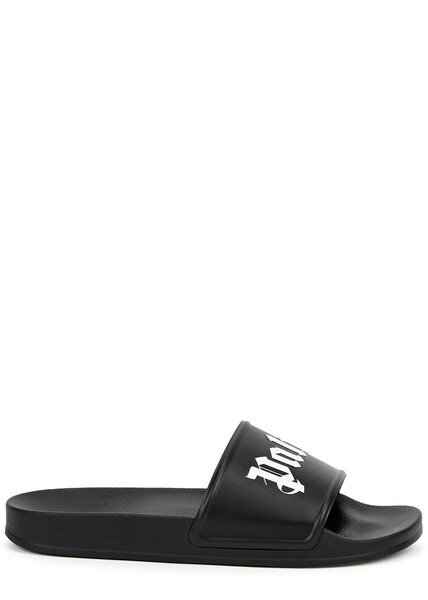  Palm Angels Logo Rubber Sliders - Black And White - 6 