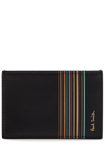  Paul Smith Signature Striped Logo Leather Card Holder - Black - One Size 