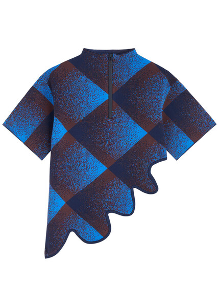  Ph5 Margot Asymmetric Plaid Knitted Top - Blue - M (uk12 / M) 