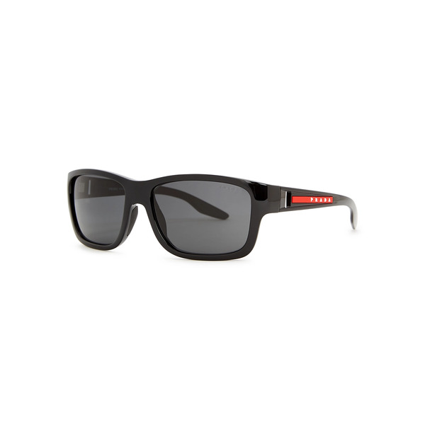  Prada Linea Rossa - Square-frame Sunglasses Black, Designer-stamped Grey Lenses, Rubberised Design Plaque At Arms, 100% Uv Protection 