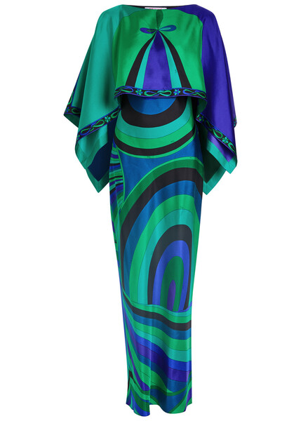  Pucci Iride Cape-effect Silk-twill Maxi Dress - Multi Print - 46 (uk14 / L) 