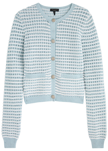  Rag & Bone Marlee Striped Cotton-blend Cardigan - Light Blue - L (uk14 / L) 