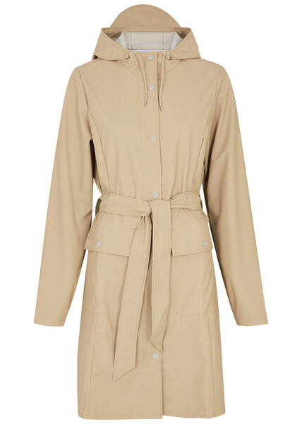  Rains Belted Hooded Waterproof Jacket - Sand - Xs 