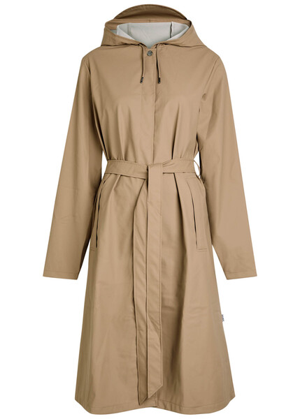  Rains Hooded Coated Shell Waterproof Jacket - Beige - Xs (uk6 / Xs) 