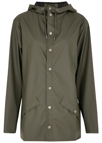  Rains Hooded Rubberised Jacket - Green - S 