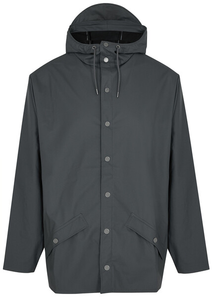  Rains Hooded Rubberised Raincoat - Dark Grey - L 