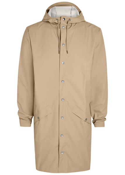  Rains Long Hooded Shell Waterproof Jacket - Beige - Xl 