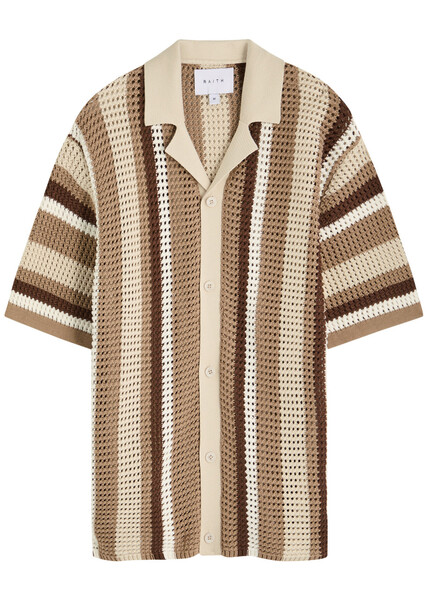  Raith Dellamore Striped Open-knit Shirt - Beige - Xl 