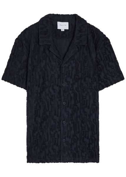  Raith Fausto Flocked-pattern Terry Shirt - Navy - L 