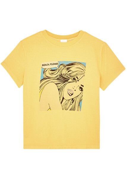  Re/done Beach Please Printed Cotton T-shirt - Yellow - S 