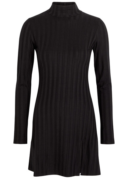  Reformation Libra Subtle-stripe Stretch-jersey Mini Dress - Black - L (uk14 / L) 