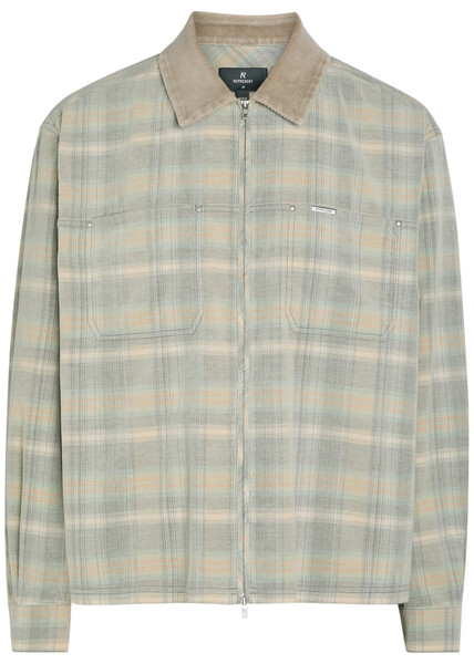  Represent Checked Corduroy-collar Flannel Overshirt - Grey - M 