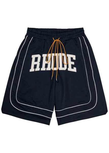  Rhude Collegiate Logo Perforated Mesh Shorts - Navy - M 