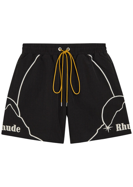  Rhude Moonlight Embroidered Shell Shorts - Black - S 