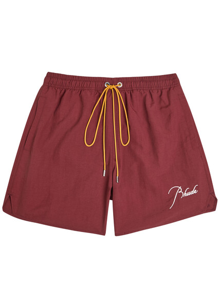 Rhude Radiator Logo-embroidered Shell Swim Shorts - Maroon - L 