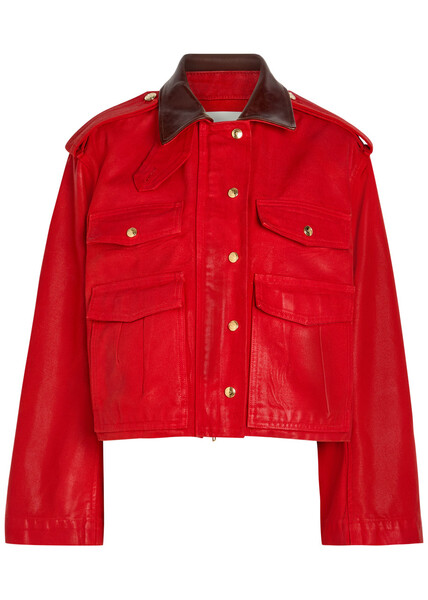  Rùadh The Henderson Leather Collar Waxed Canvas Jacket - Red - L (uk14 / L) 