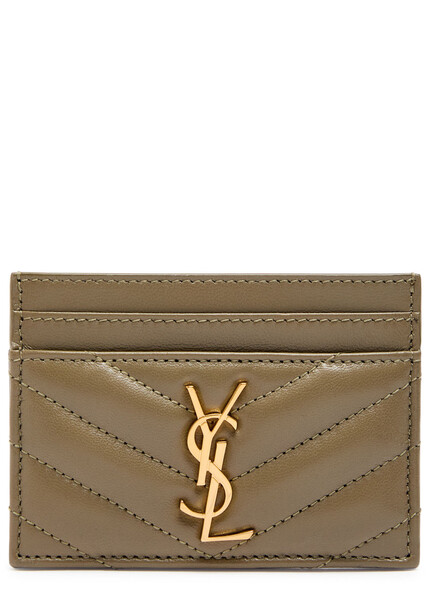 Saint Laurent Cassandre Logo Quilted Leather Card Holder - Green - One Size 