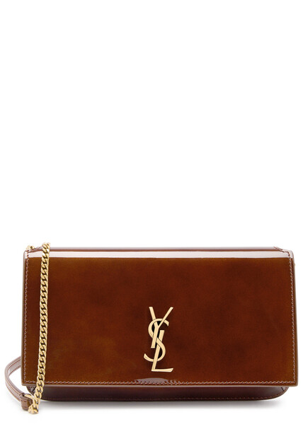  Saint Laurent Cassandre Patent Leather Phone Case - Brown - One Size 