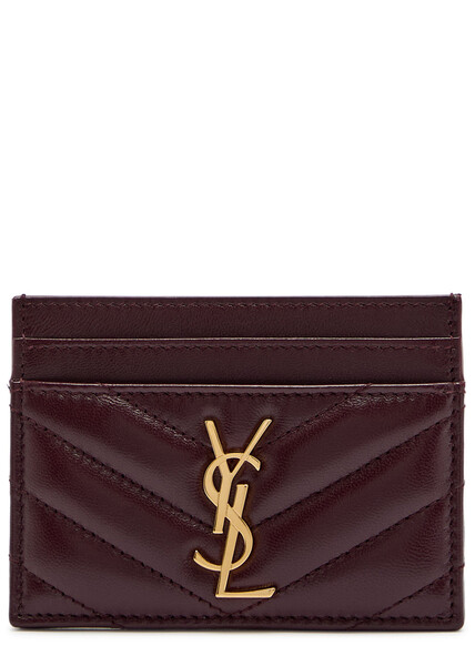  Saint Laurent Cassandre Quilted Card Holder - Burgundy - One Size 