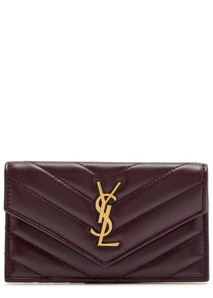  Saint Laurent Cassandre Quilted Card Holder - Burgundy - One Size 