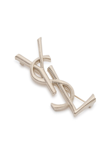  Saint Laurent Cassandre Textured Logo Brooch - Gold - One Size 